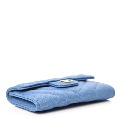 Chanel Caviar Chevron Quilted Flap Card Holder Blue 4 of 9