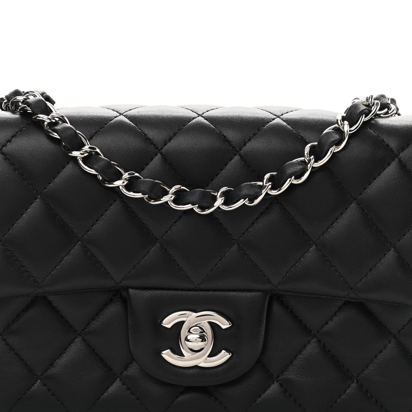 Lambskin Quilted Mini Rectangular Flap Black