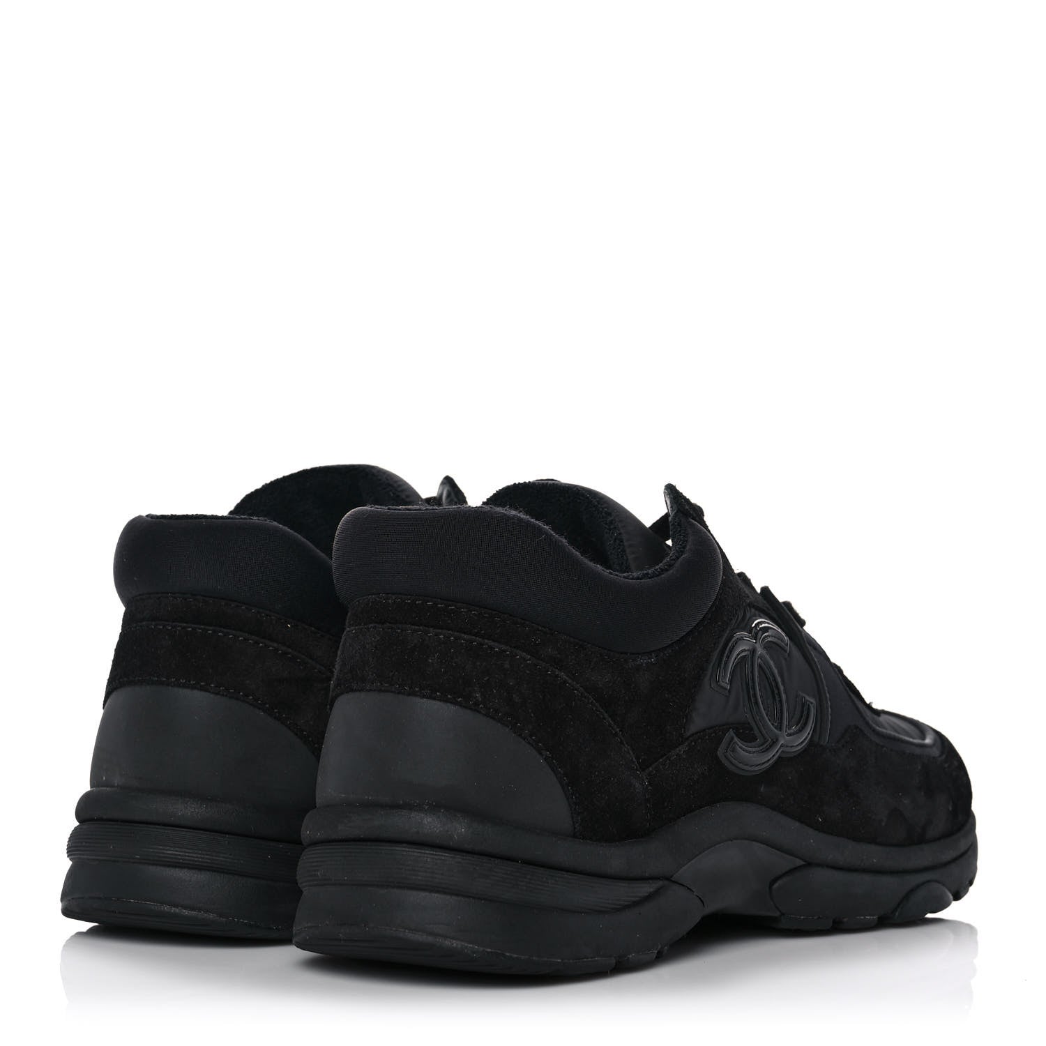 Chanel Fabric Calfskin Suede CC Sneakers 38 Black 4 of 8