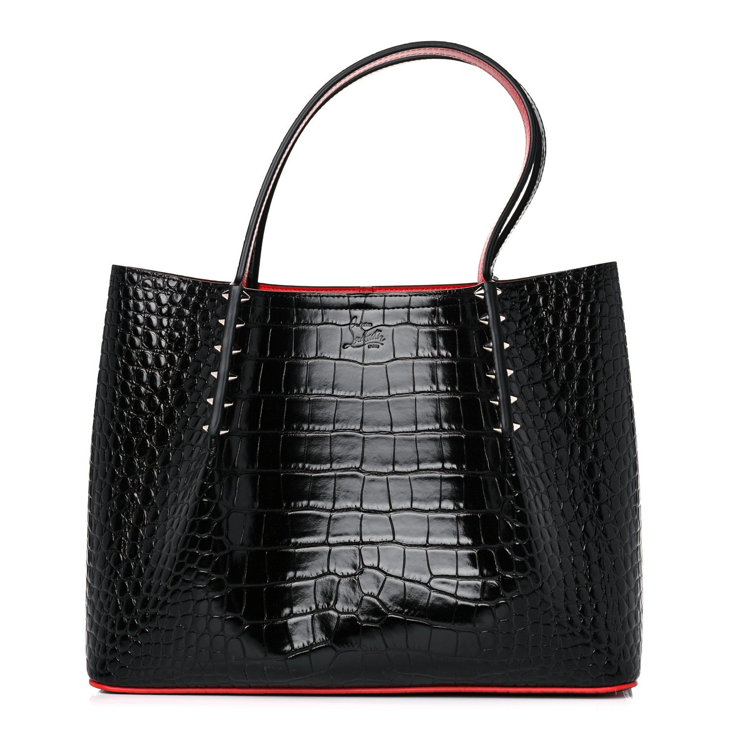 Christian Louboutin Crocodile Embossed Calfskin Spiked Small Cabarock Shopper Tote Black 1 of 9