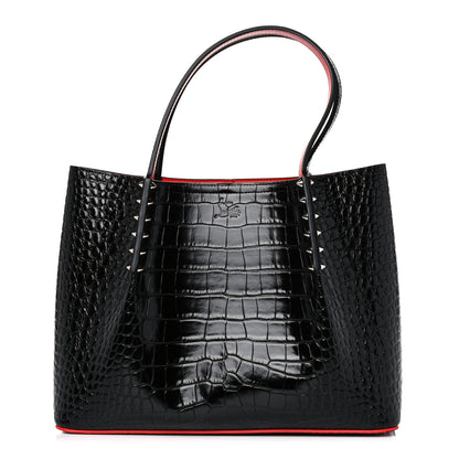 Christian Louboutin Crocodile Embossed Calfskin Spiked Small Cabarock Shopper Tote Black 1 of 9
