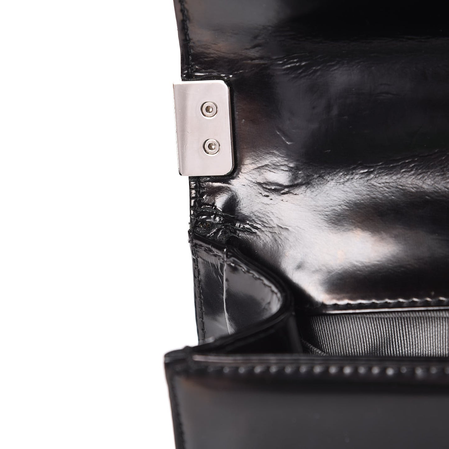 Glazed Calfskin Small Boy Flap Black