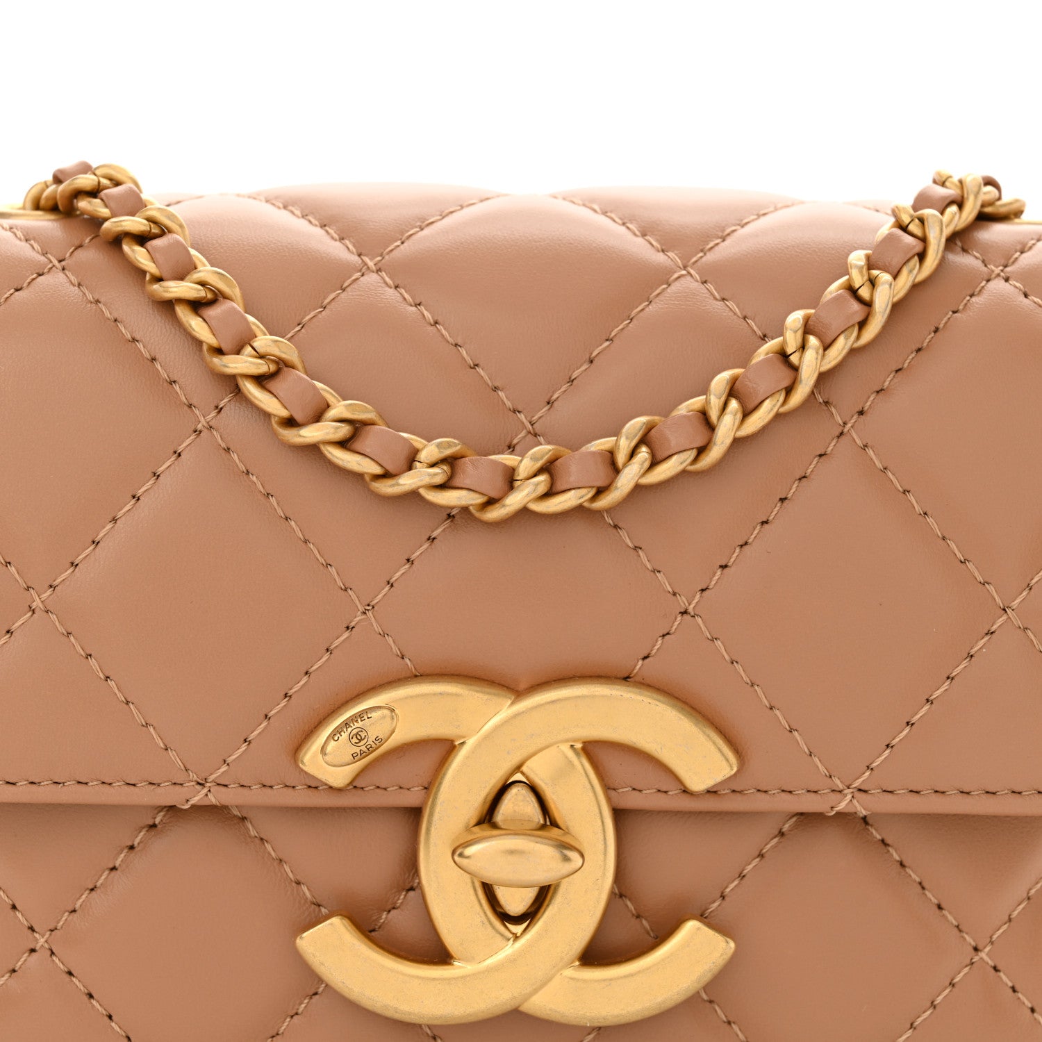 Chanel Shiny Lambskin Quilted Mini Maxi CC Flap Beige 8 of 11