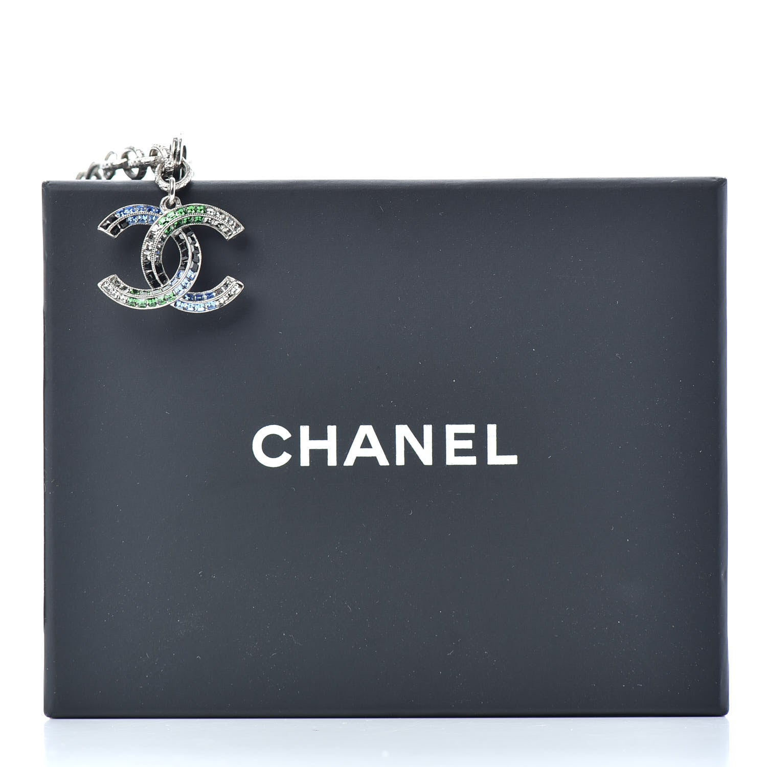 Chanel Baguette Crystal CC Bracelet Silver Green Blue 5 of 5