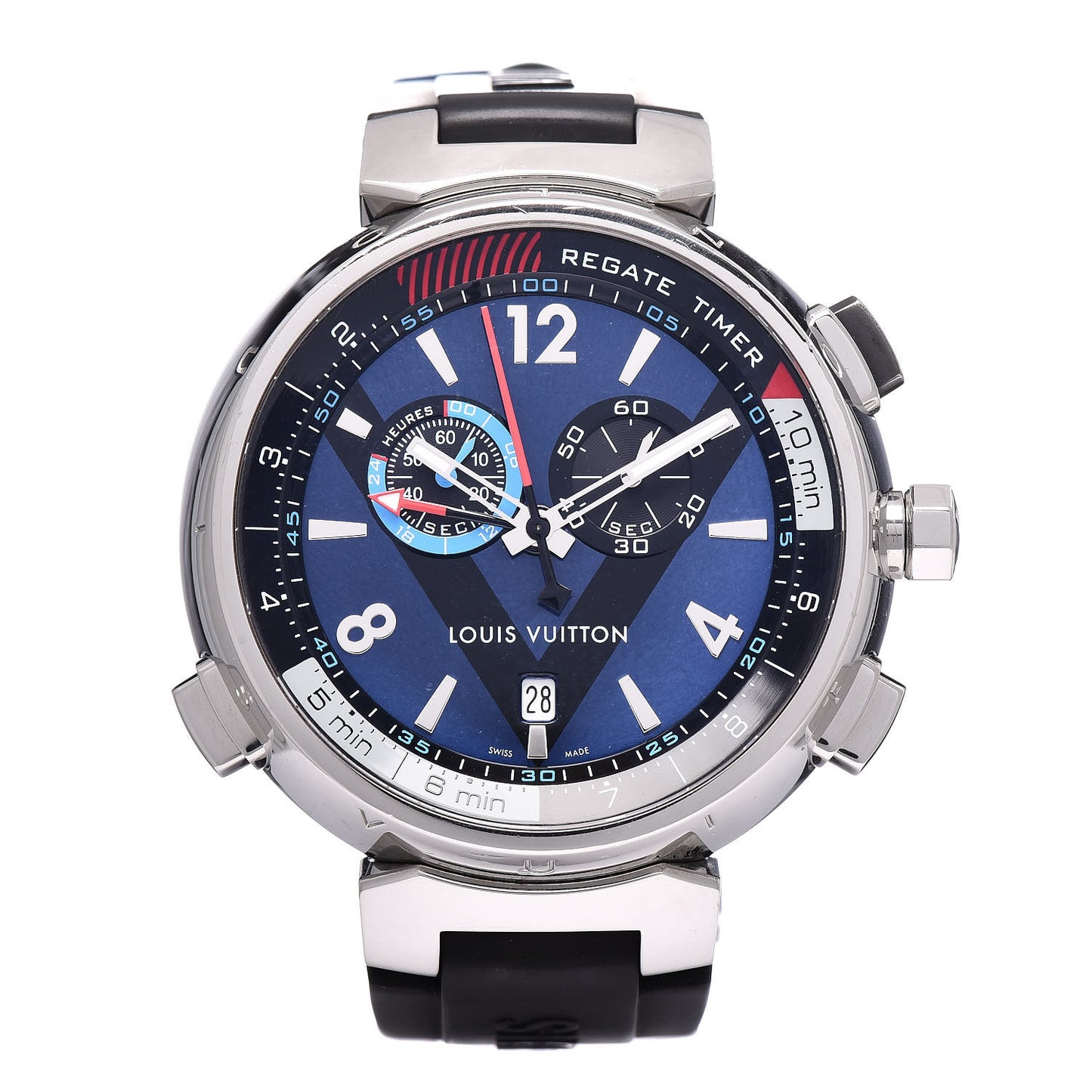 Stainless Steel Rubber 44mm Tambour Regatta Quartz Watch Blue