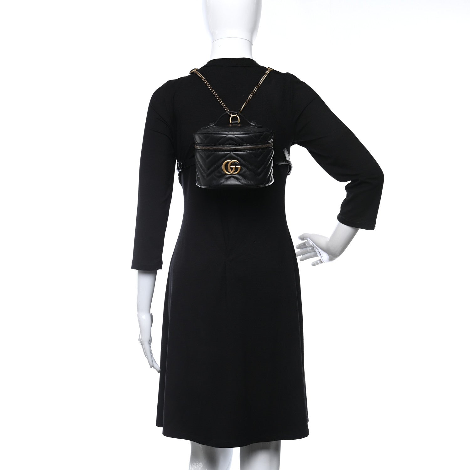 Gucci Calfskin Matelasse Mini GG Marmont Round Backpack Black 2 of 8