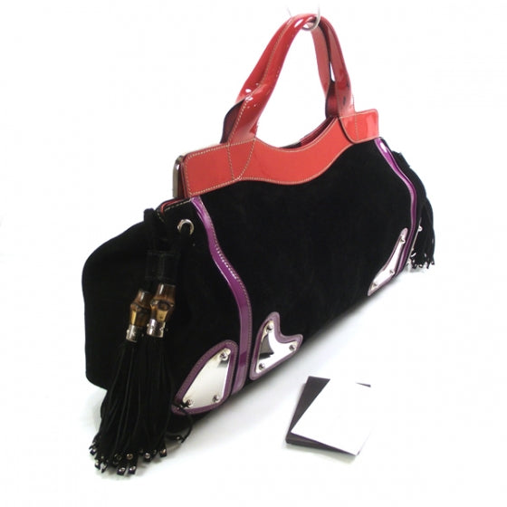 Suede Race Medium Top Handle Tote Black