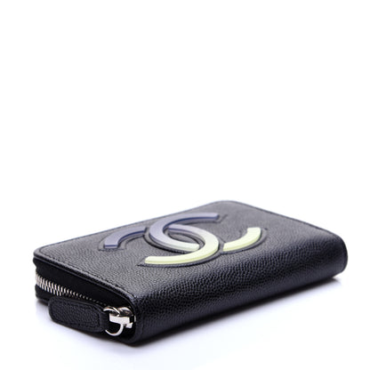 Chanel Caviar CC Small Zip Around Coin Purse Black Blue Green 4 of 11