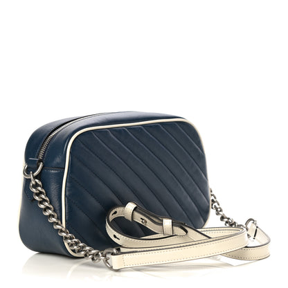 Gucci Vintage Effect Calfskin Matelasse Diagonal Small Torchon GG Marmont Chain Shoulder Bag Blue Agata Mystic White 3 of 11