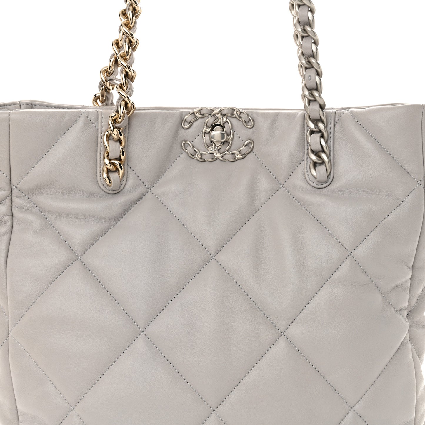 Lambskin Quilted Chanel 19 Shopping Bag Grey