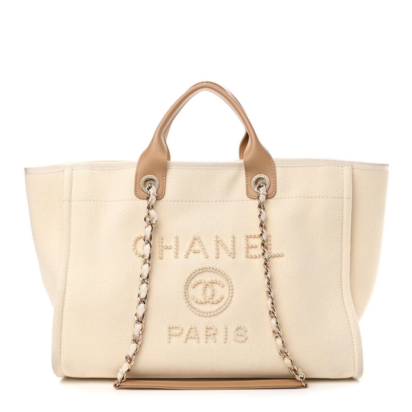 Canvas Pearl Medium Deauville Tote Ecru Beige