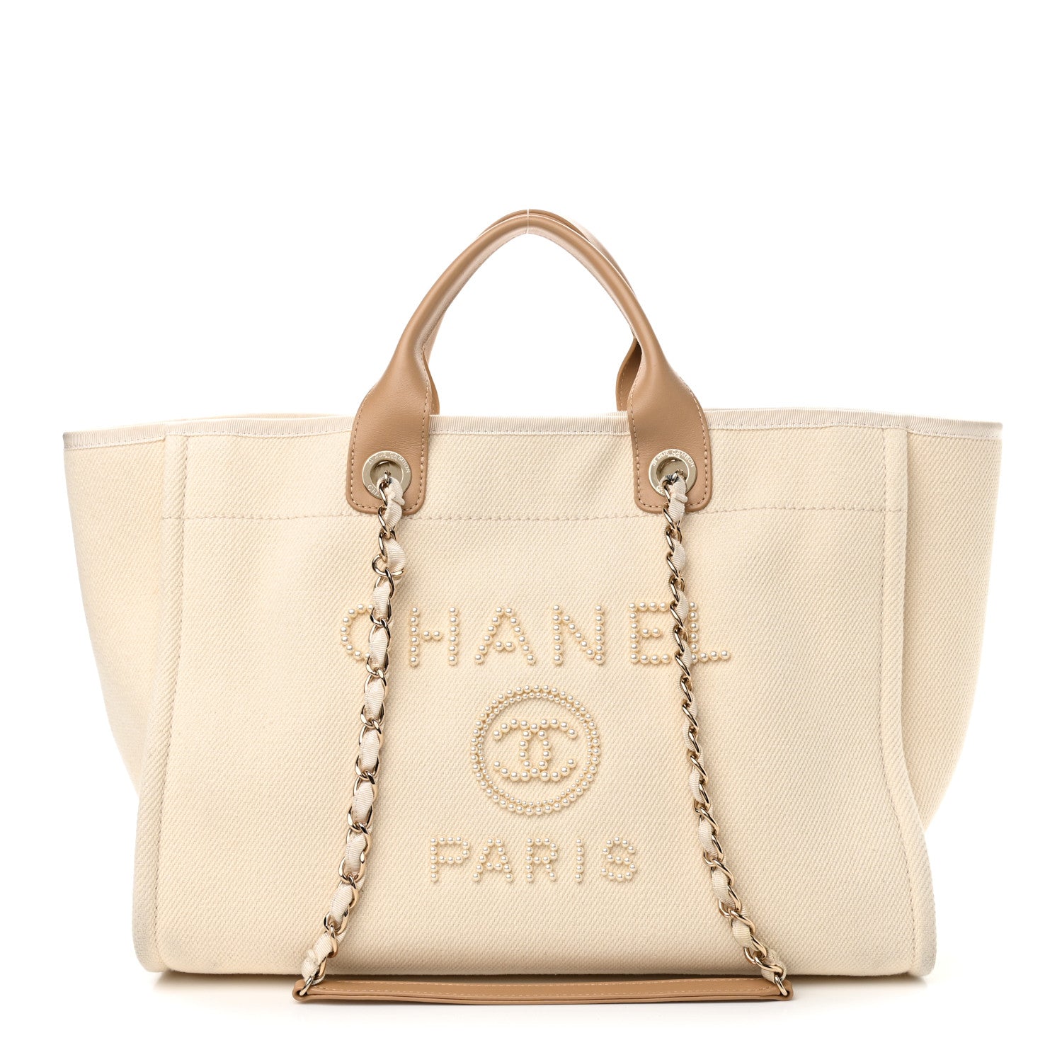 Chanel Canvas Pearl Medium Deauville Tote Ecru Beige 1 of 11