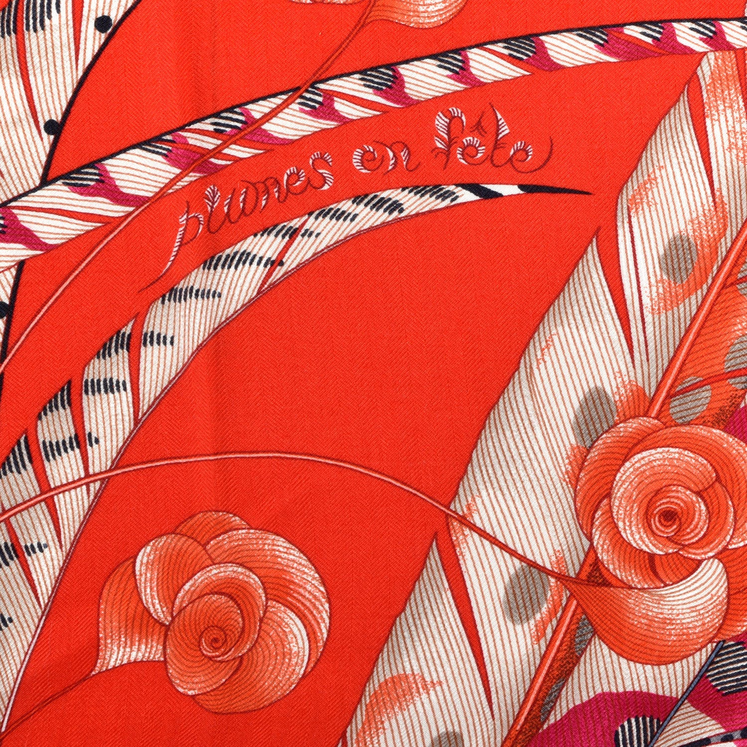 Hermes Cashmere Silk Plumes En Fete Shawl 140 Rouge Gris Fuchsia 3 of 4