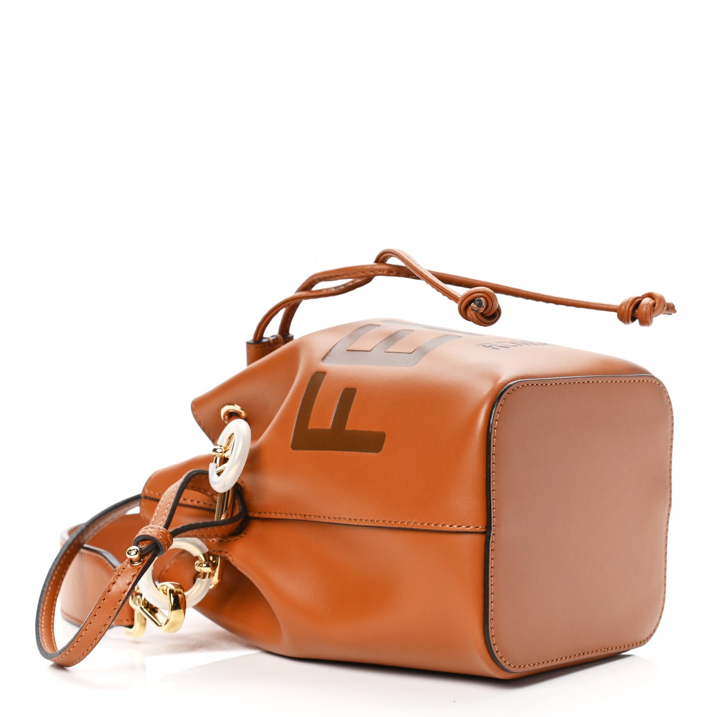 Vitello King F is Fendi Logo Embossed Mini Mon Tresor Bucket Bag Cuoio