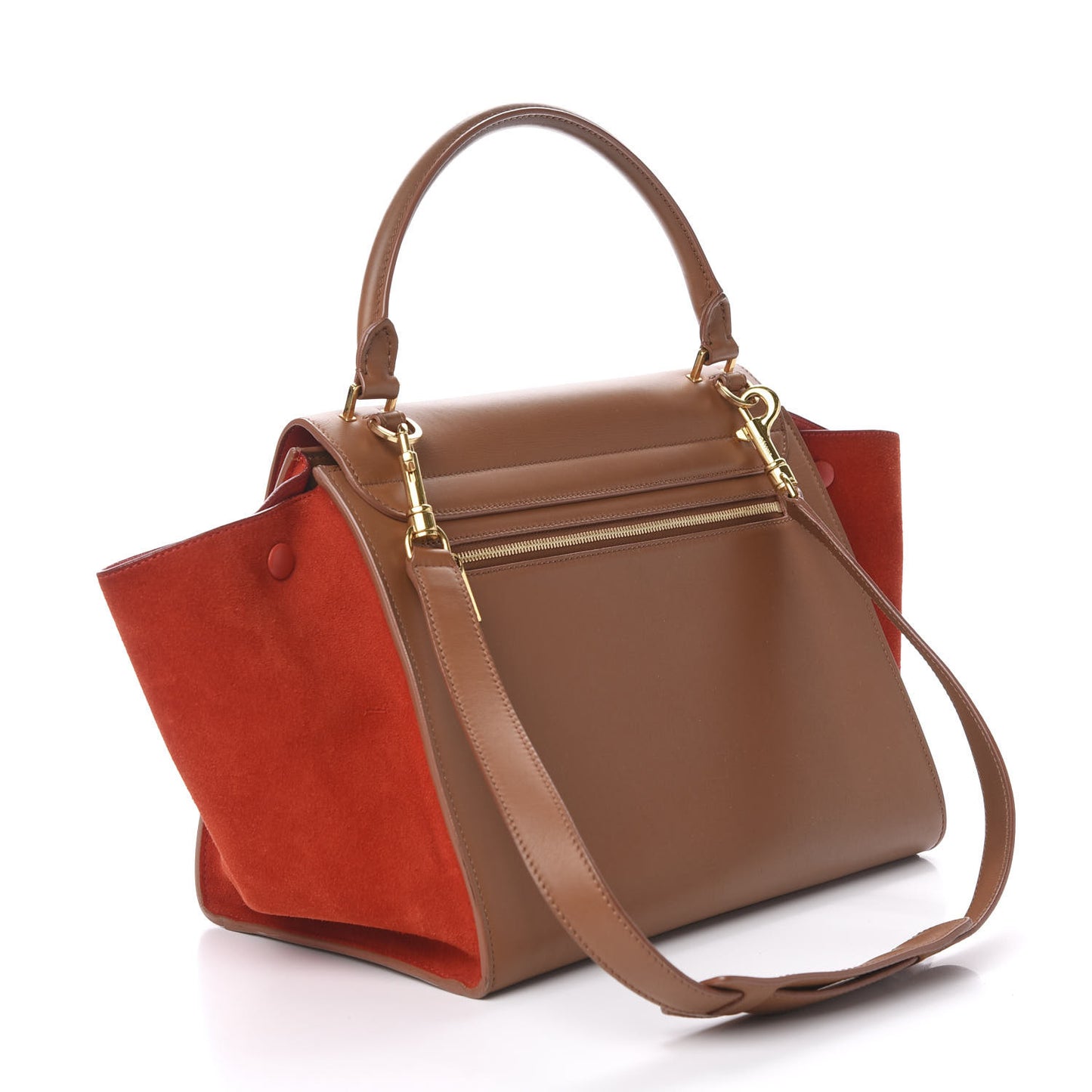 Natural Calfskin Suede Medium Bi-Color Trapeze Tan