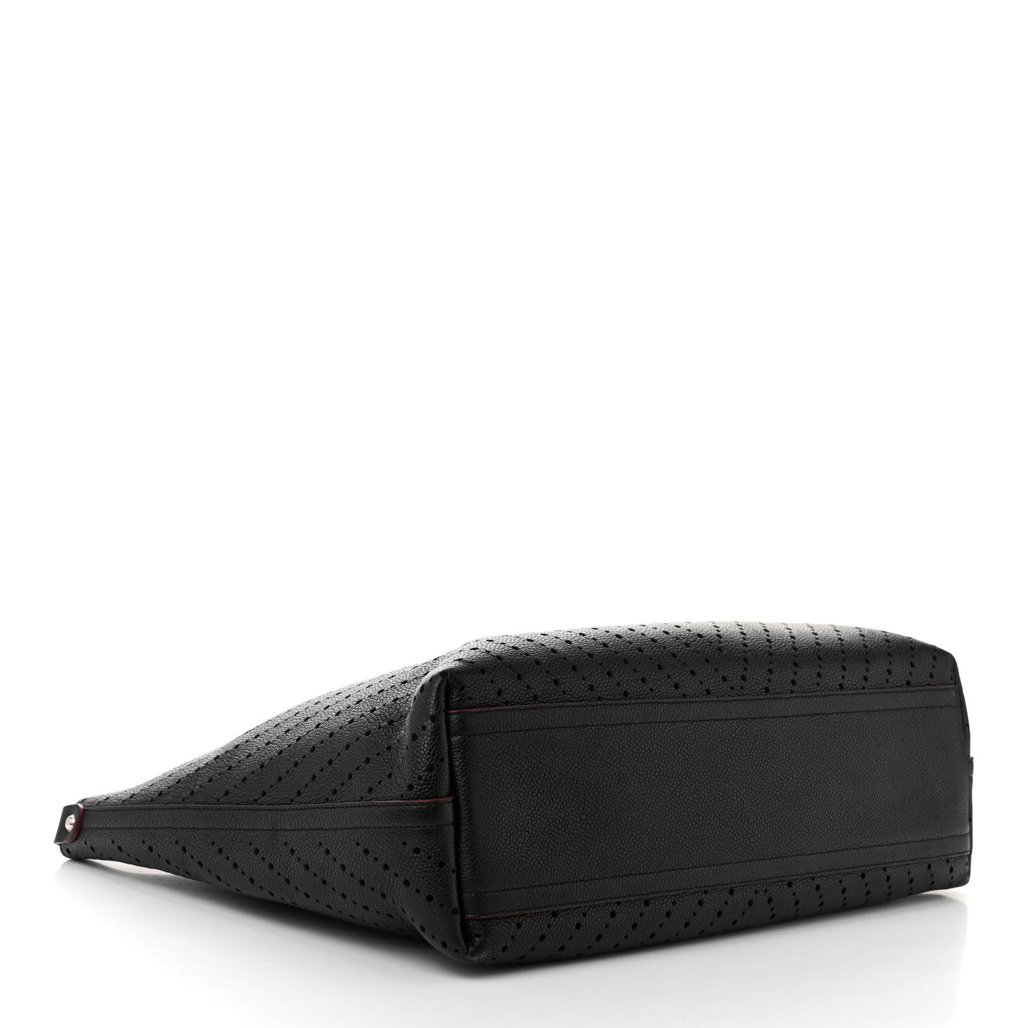 Perforated Grained Calfskin Large Shopping Tote Black