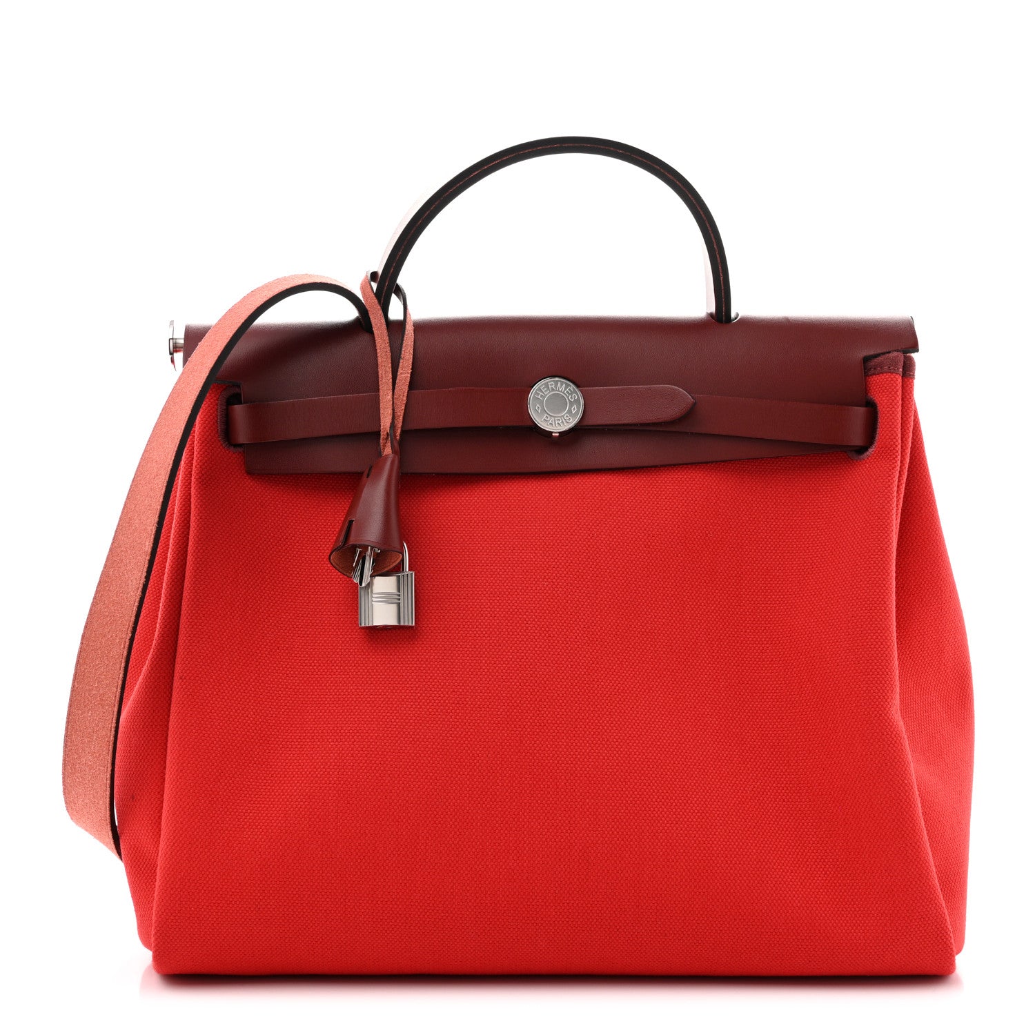 Hermes Military Toile Vache Hunter Herbag Zip Retourne 31 PM Rouge Radieux Rouge H 4 of 13
