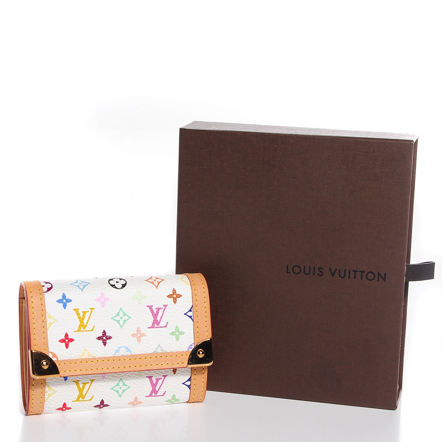 Louis Vuitton Monogram Multicolor Porte-Monnaie Plat Coin Purse White 5 of 8