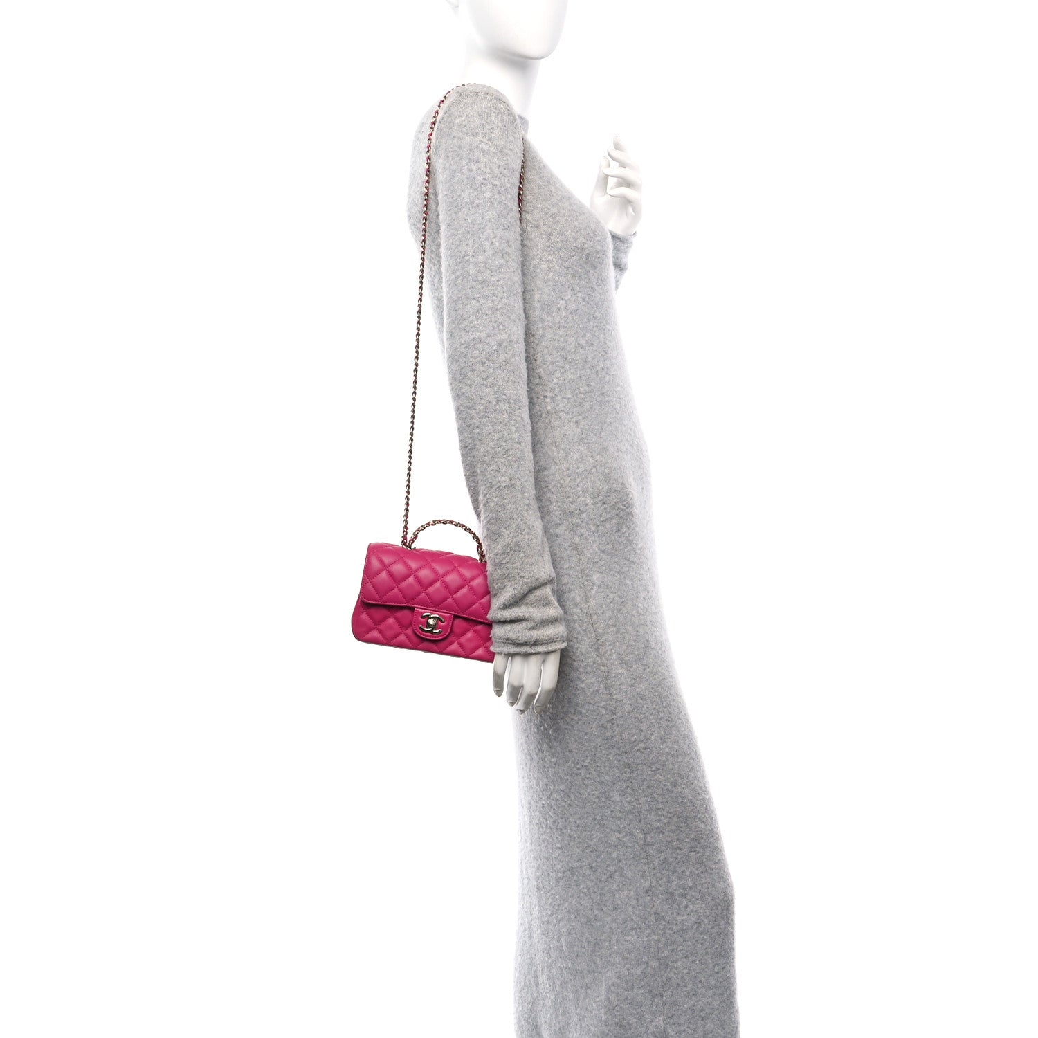 Chanel Lambskin Quilted Mini Crystal Top Handle Rectangular Flap Dark Pink 2 of 10
