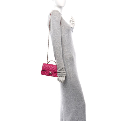 Chanel Lambskin Quilted Mini Crystal Top Handle Rectangular Flap Dark Pink 2 of 10