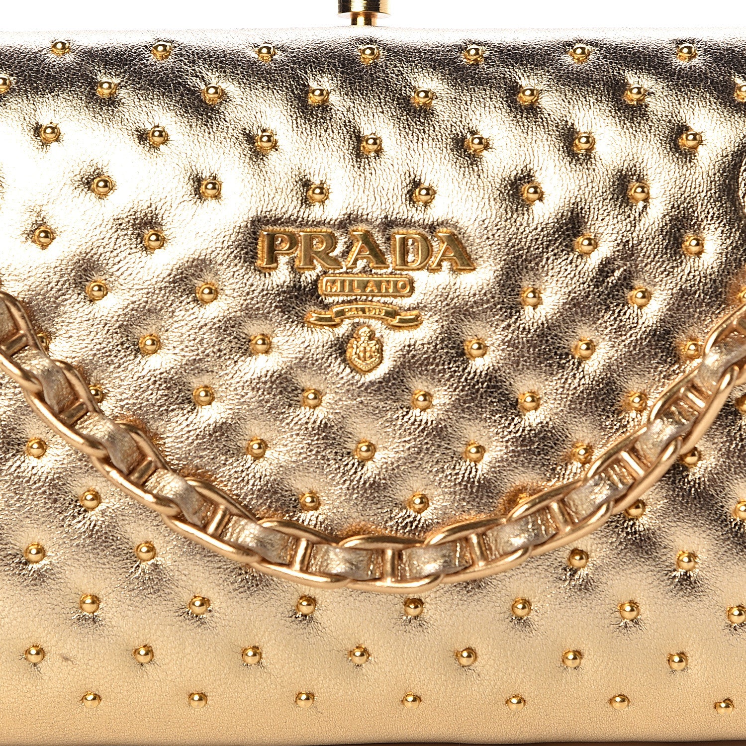 Prada Metallic Nappa Studded Chain Clutch Platino 7 of 9