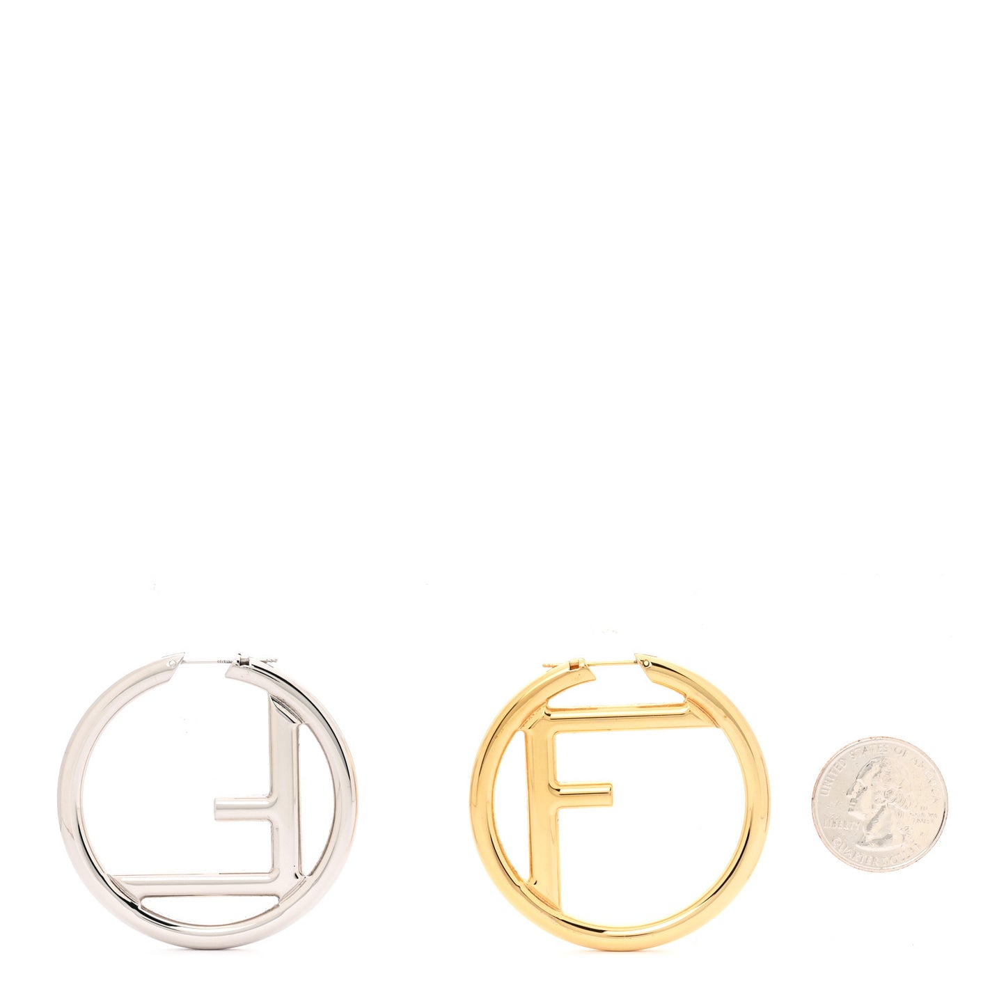 Metal FF Hoop Earrings Gold Silver