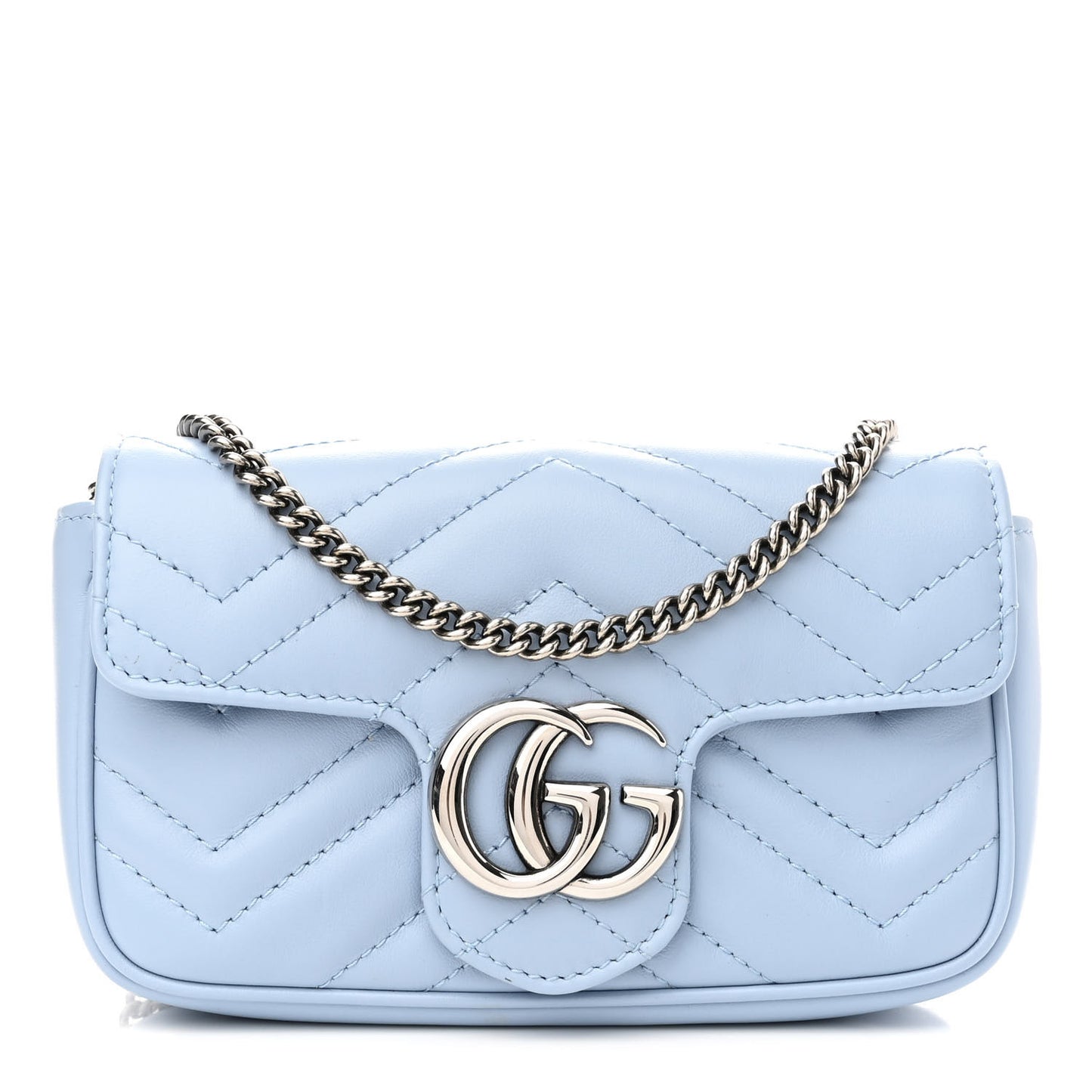 Calfskin Matelasse Super Mini GG Marmont Shoulder Bag Porcelain Light Blue