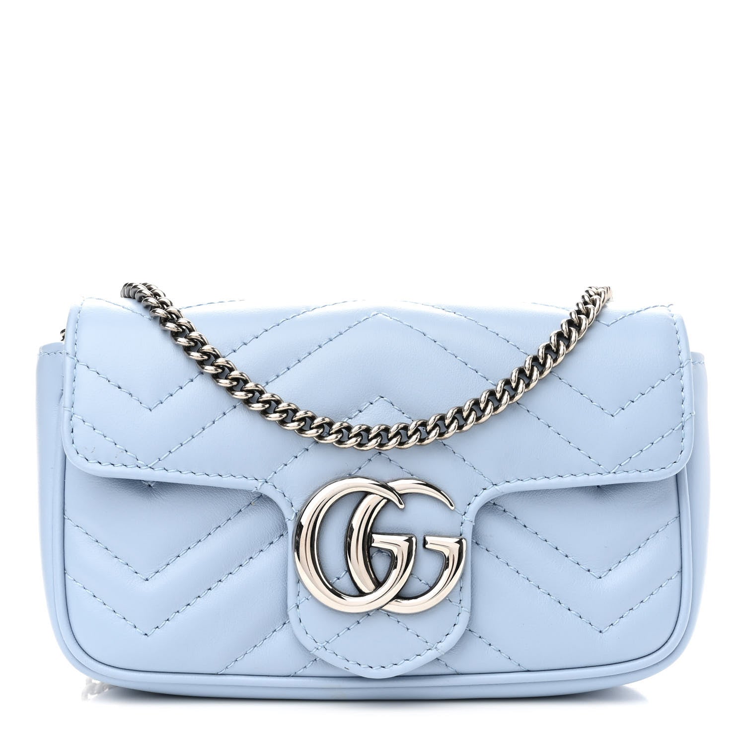 Gucci Calfskin Matelasse Super Mini GG Marmont Shoulder Bag Porcelain Light Blue 1 of 11