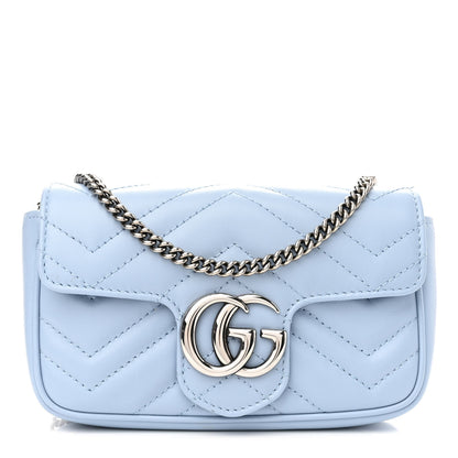 Gucci Calfskin Matelasse Super Mini GG Marmont Shoulder Bag Porcelain Light Blue 1 of 11