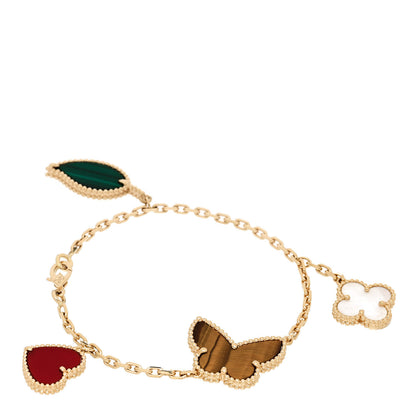 Van Cleef & Arpels 18K Yellow Gold Mother of Pearl Malachite Carnelian Tiger Eye 4 Motifs Lucky Alhambra Bracelet 1 of 4
