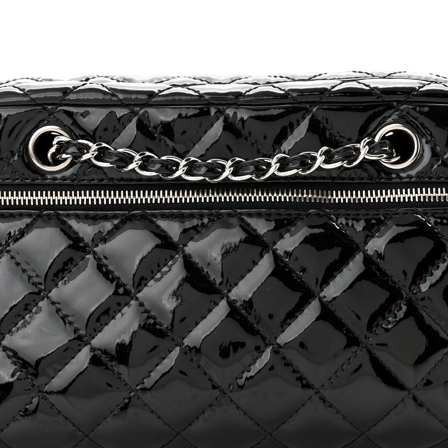 Patent Quilted Bowler Bag Black
