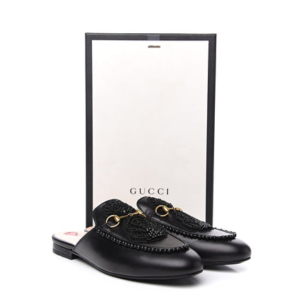 Gucci Malaga Kid Bead Embellished Womens Princetown Slippers 40 Black 10 of 10