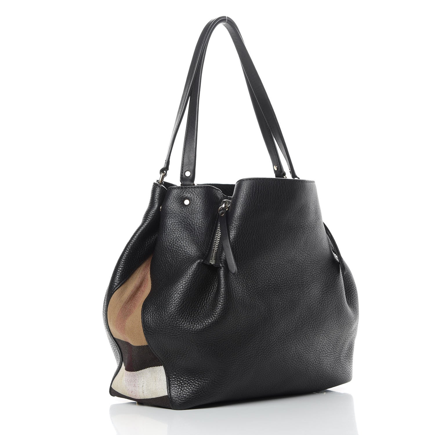 Burberry Grainy Calfskin House Check Medium Maidstone Black 3 of 14