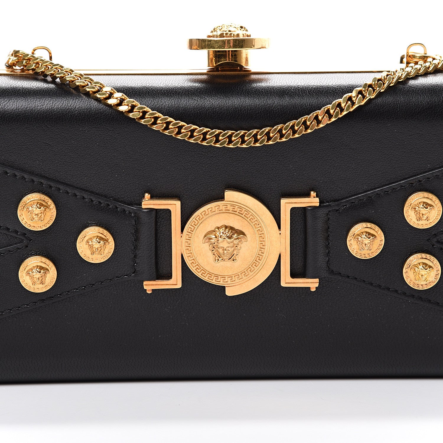 Versace Nappa Medallion Tribute Evening Clutch Chain Black 6 of 8