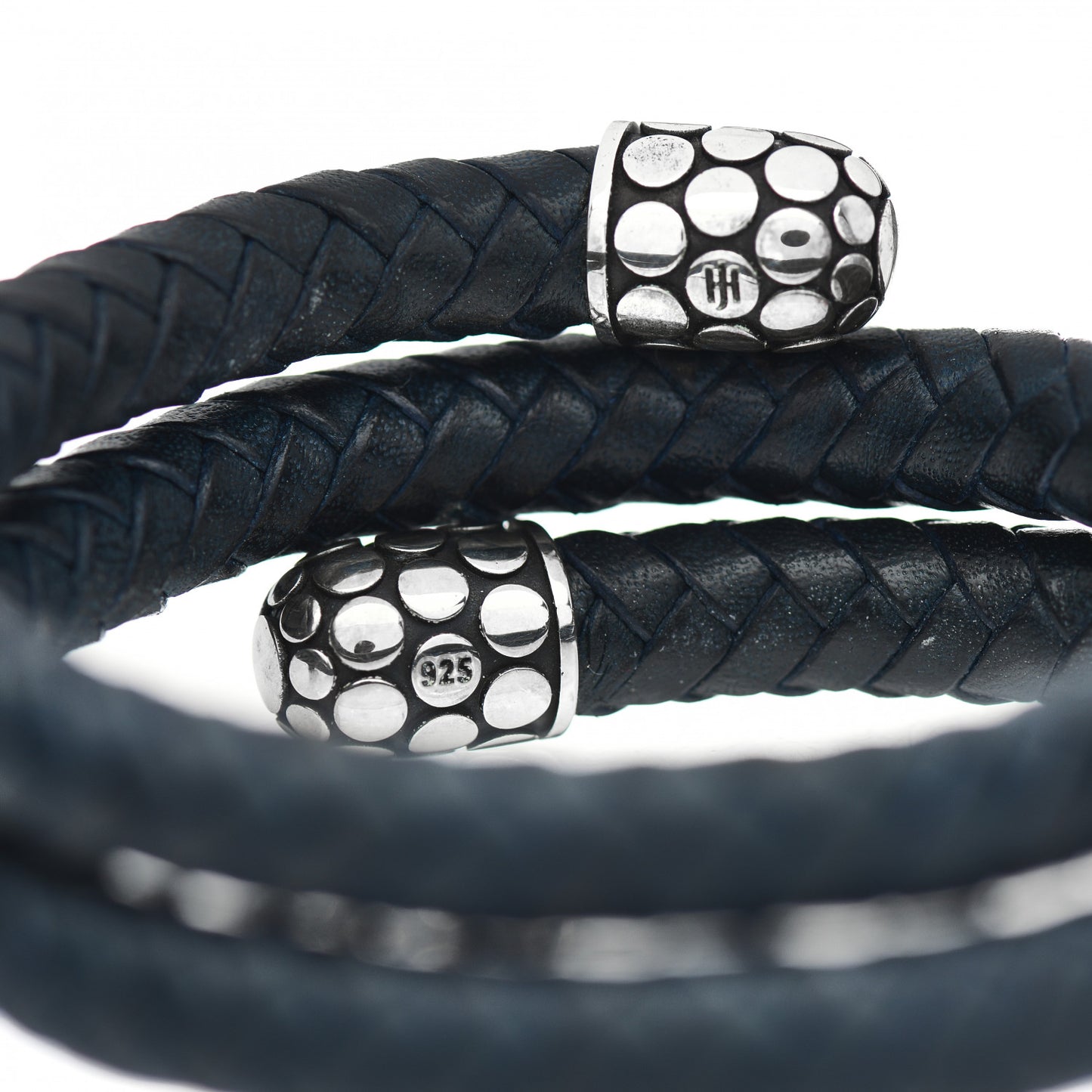 Sterling Silver Leather Double Coil Dot Bracelet Navy