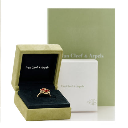 Van Cleef & Arpels 18K Yellow Gold Carnelian Diamond Vintage Alhambra Ring 54 7 5 of 5