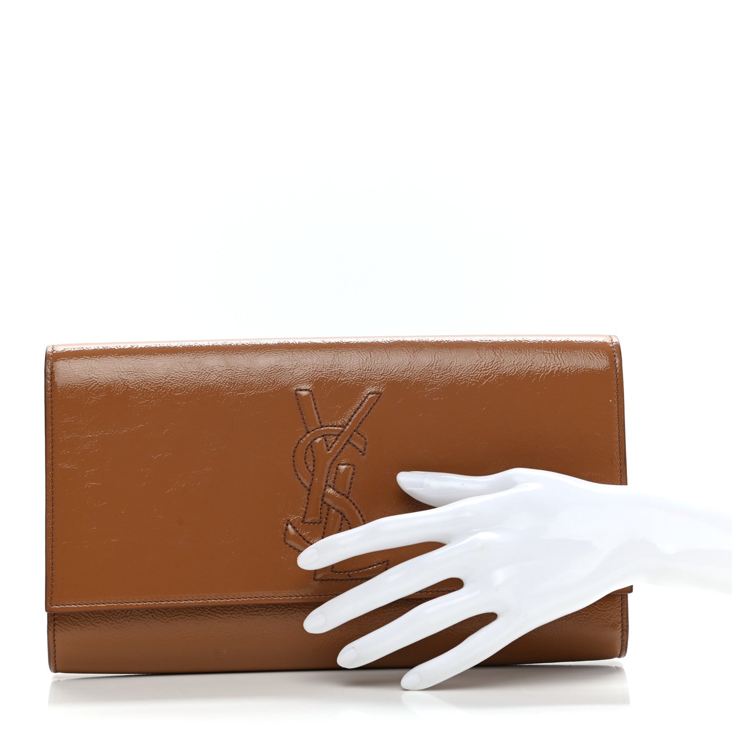 Saint Laurent Textured Patent Calfskin Monogram Large Belle De Jour Clutch Tobacco 2 of 9