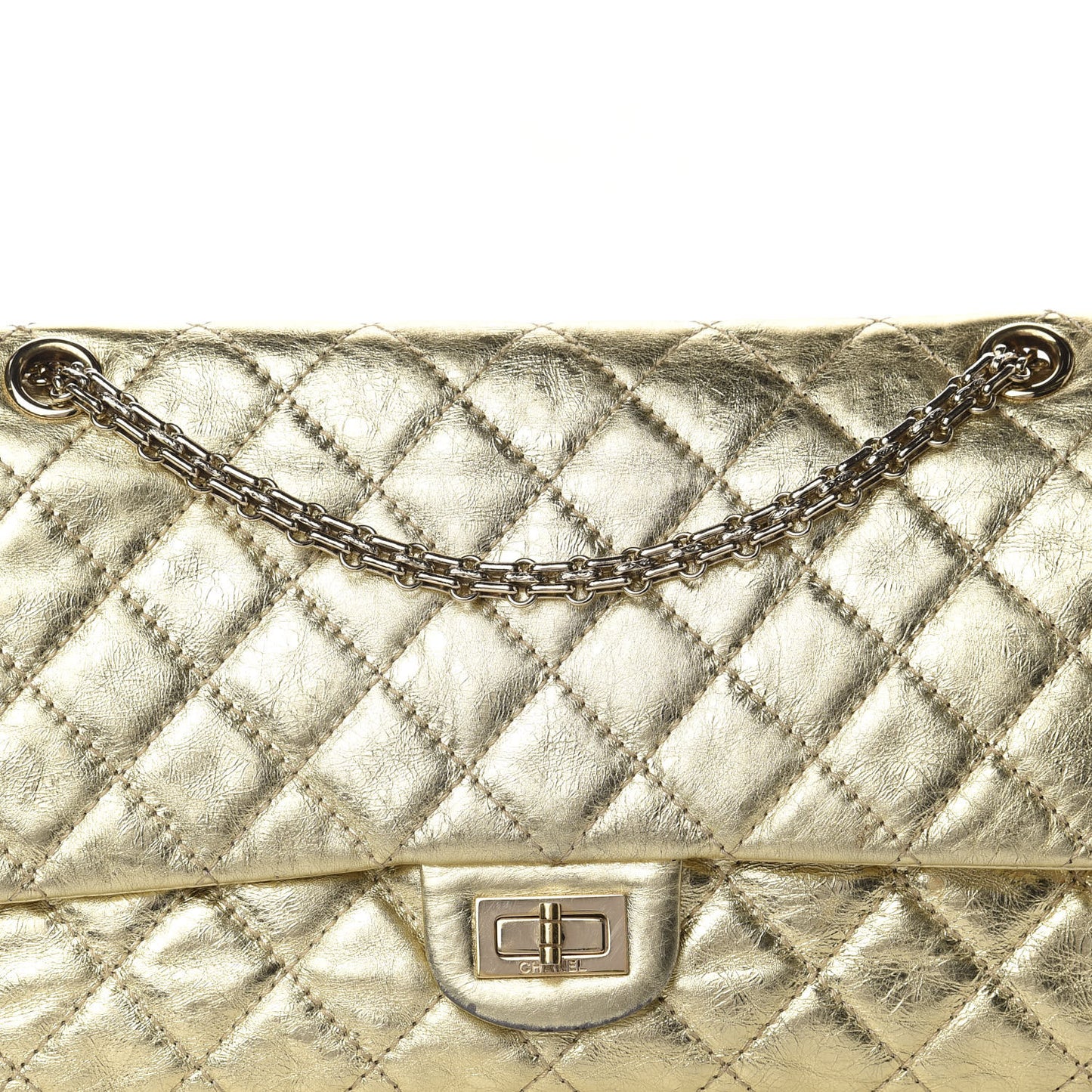 Metallic Aged Calfskin Quilted 2.55 Reissue 225 Flap Gold