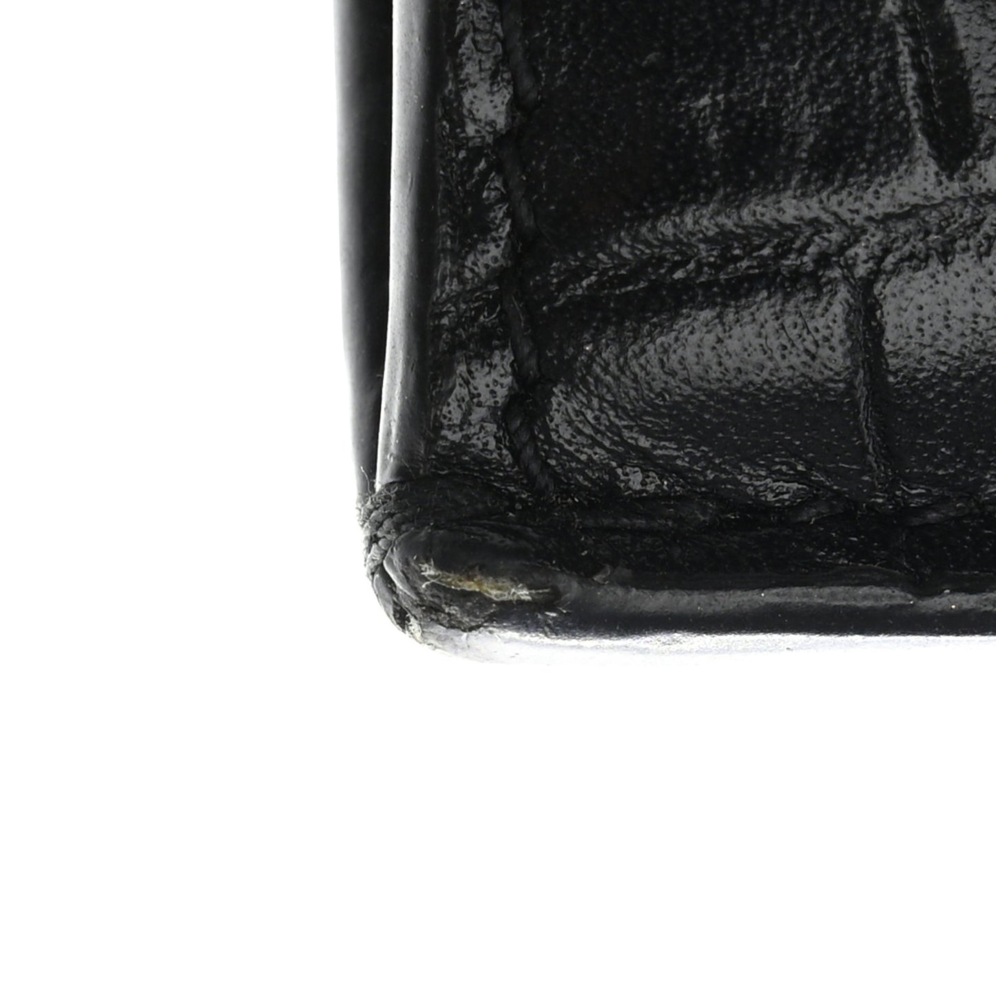 Calfskin Crocodile Embossed 5 Fragments Zip Pouch Card Holder Black