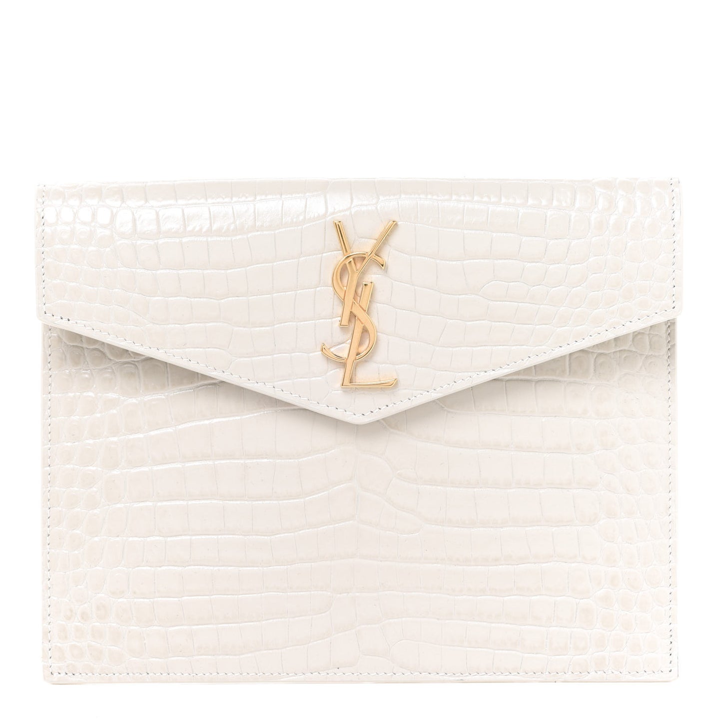 Calfskin Crocodile Embossed Monogram Uptown Baby Pouch Perle