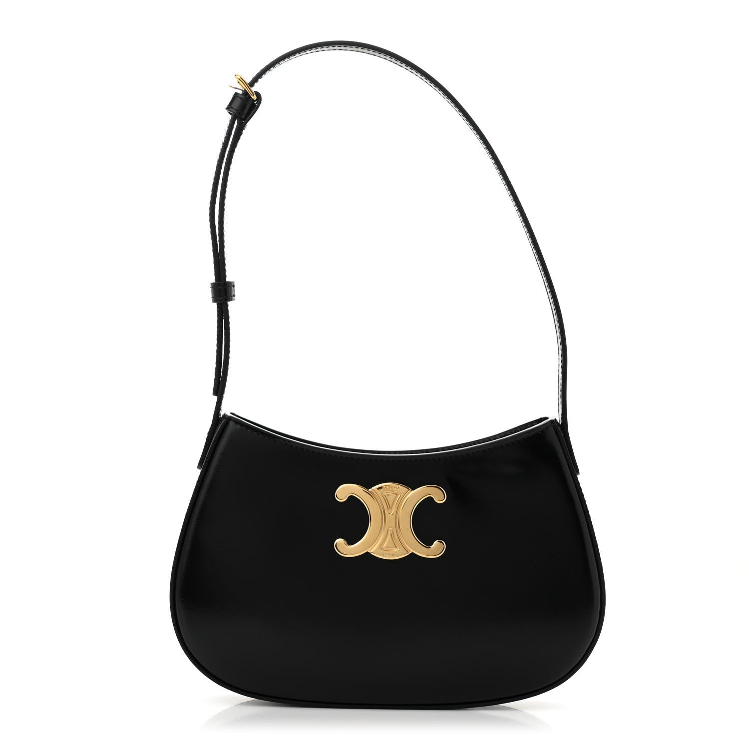 Celine Shiny Calfskin Medium Tilly Triomphe Shoulder Bag Black 1 of 12