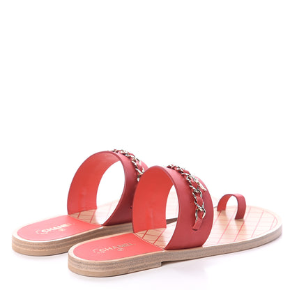 Chanel Calfskin Chain CC Sandals 39.5 Red 4 of 7