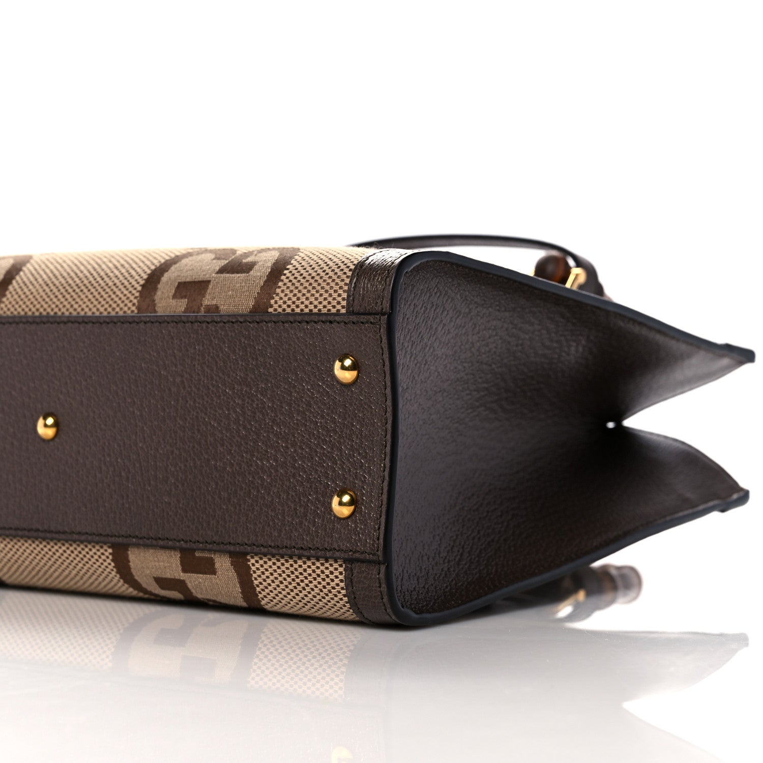 Gucci Monogram Jumbo GG Textured Dollar Calfskin Small Diana Tote Bag Camel Ebony New Acero 9 of 10