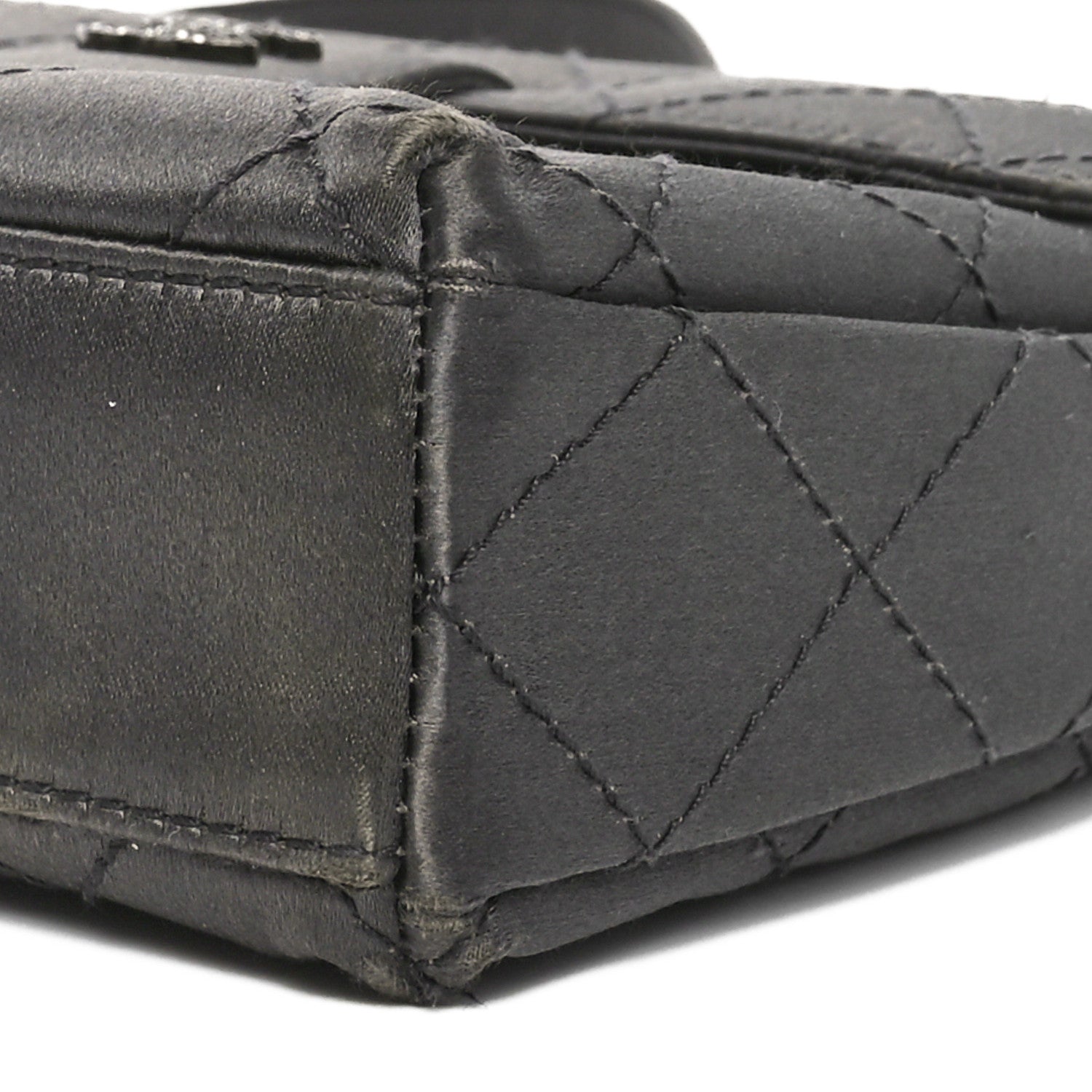 Chanel Satin Quilted Crystal CC Square Flap Grey 10 of 13