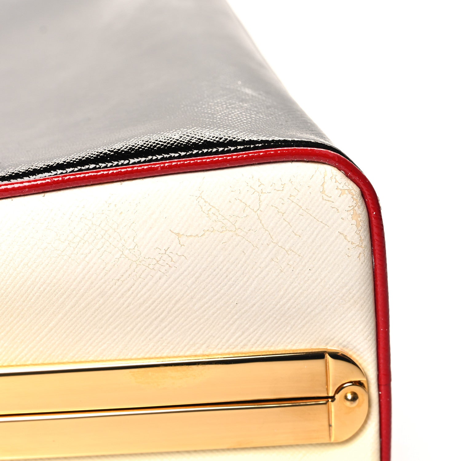 Prada Saffiano Vernice Pyramid Bag Black White Rosso 10 of 11