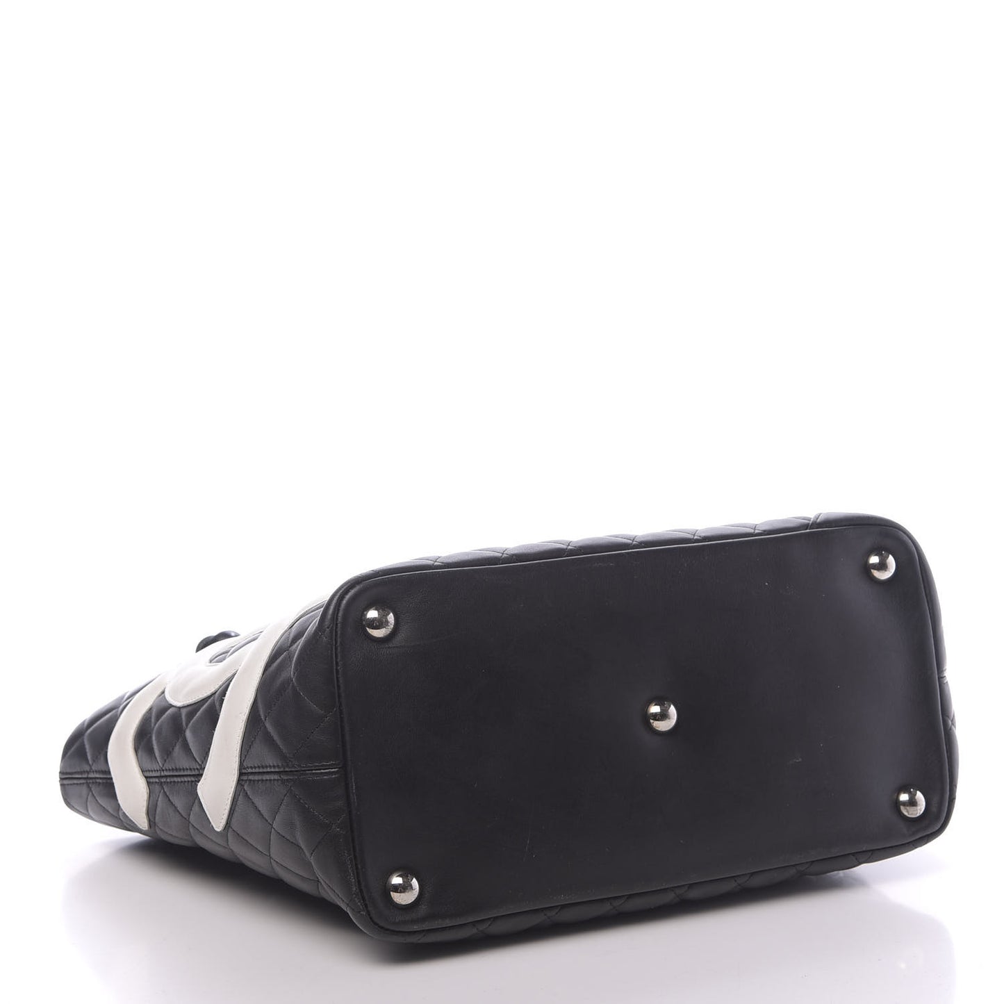 Calfskin Quilted Large Cambon Tote Black White