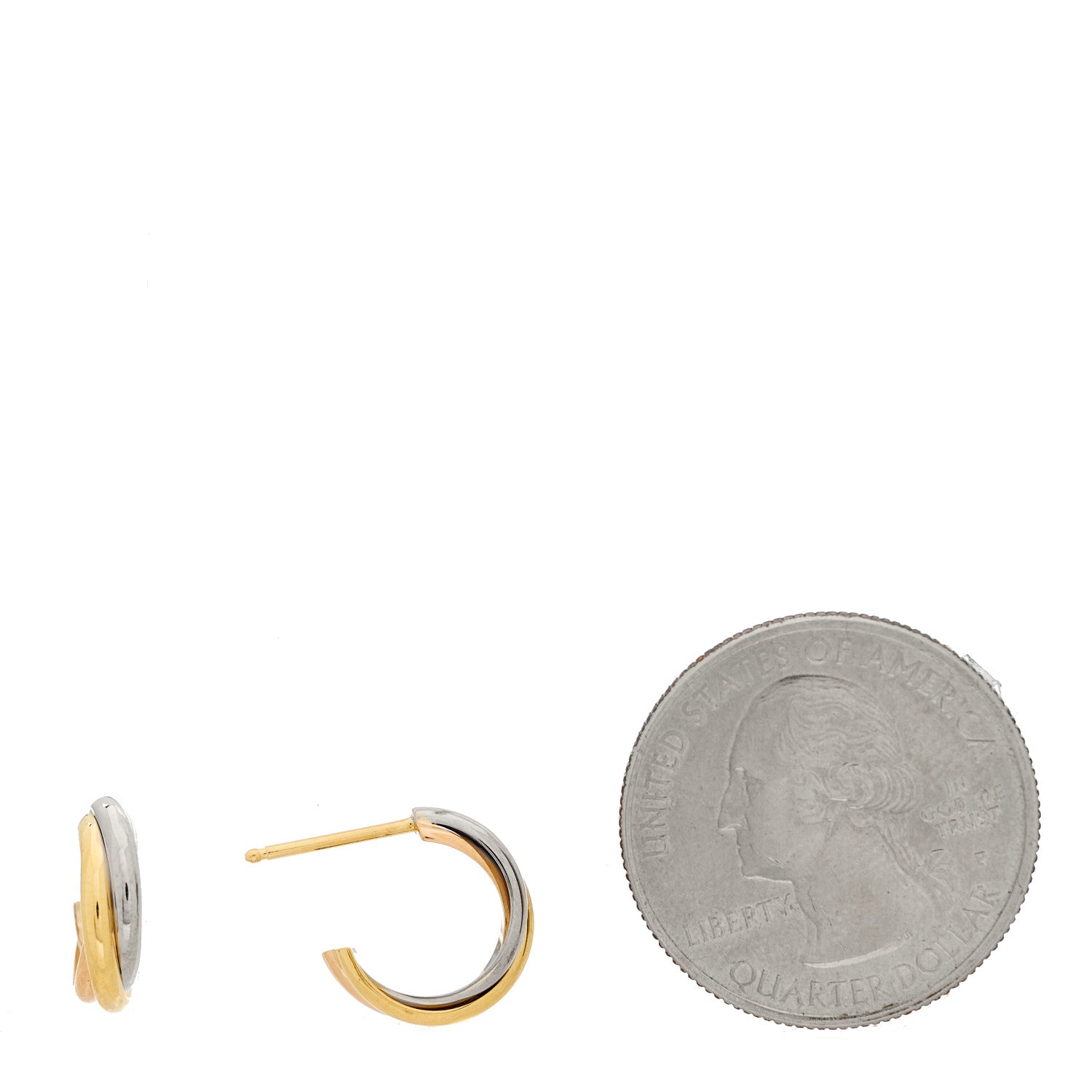 Cartier 18K Pink Yellow White Gold Small Trinity Hoop Earrings 2 of 6