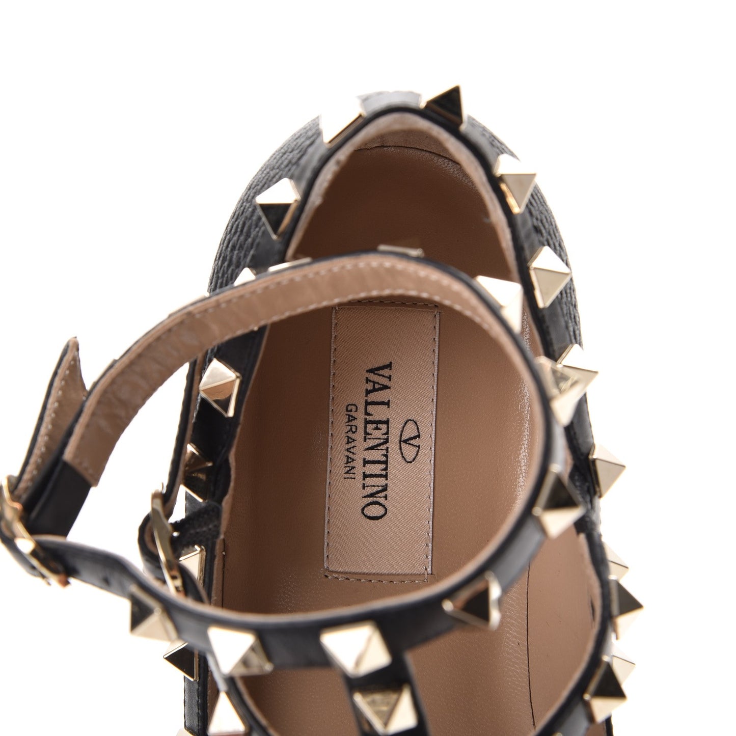 Pebbled Calfskin Rockstud Cage Ballerina Flats 37.5 Black