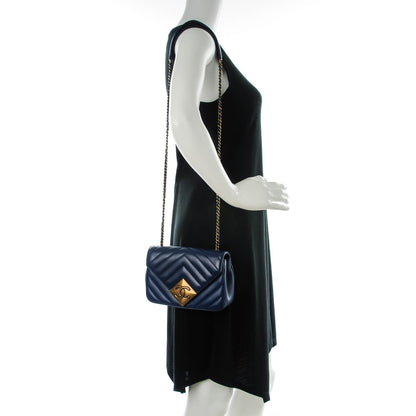 Chanel Lambskin Chevron Quilted Mini Pyramid CC Flap Navy Blue 2 of 7