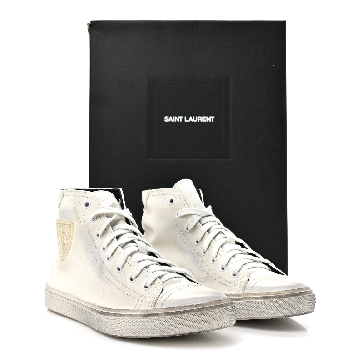 Saint Laurent Distressed Calfskin Bedford Logo-Appliqued Hightop